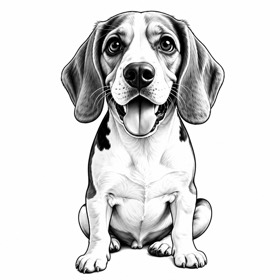 A photo of a beagle redrawn by MakerWizard in the Caricature style