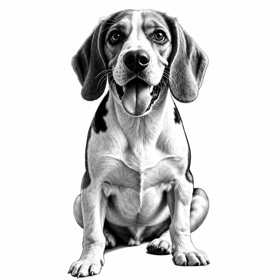 A photo of a beagle redrawn by MakerWizard in the Charcoal style