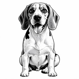 A photo of a beagle redrawn by MakerWizard in the Comic ink style
