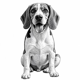A photo of a beagle redrawn by MakerWizard in the Engraving style