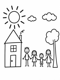A photo of a child's crayon drawing redrawn by MakerWizard in the Kid's drawing style