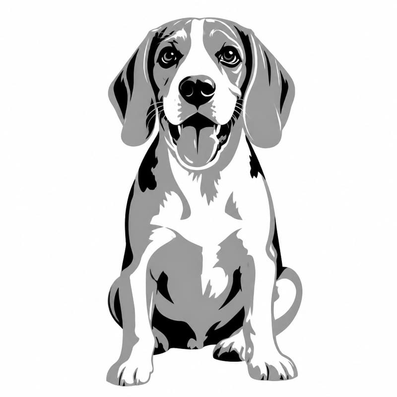 A photo of a beagle redrawn by MakerWizard in the Flat colour style