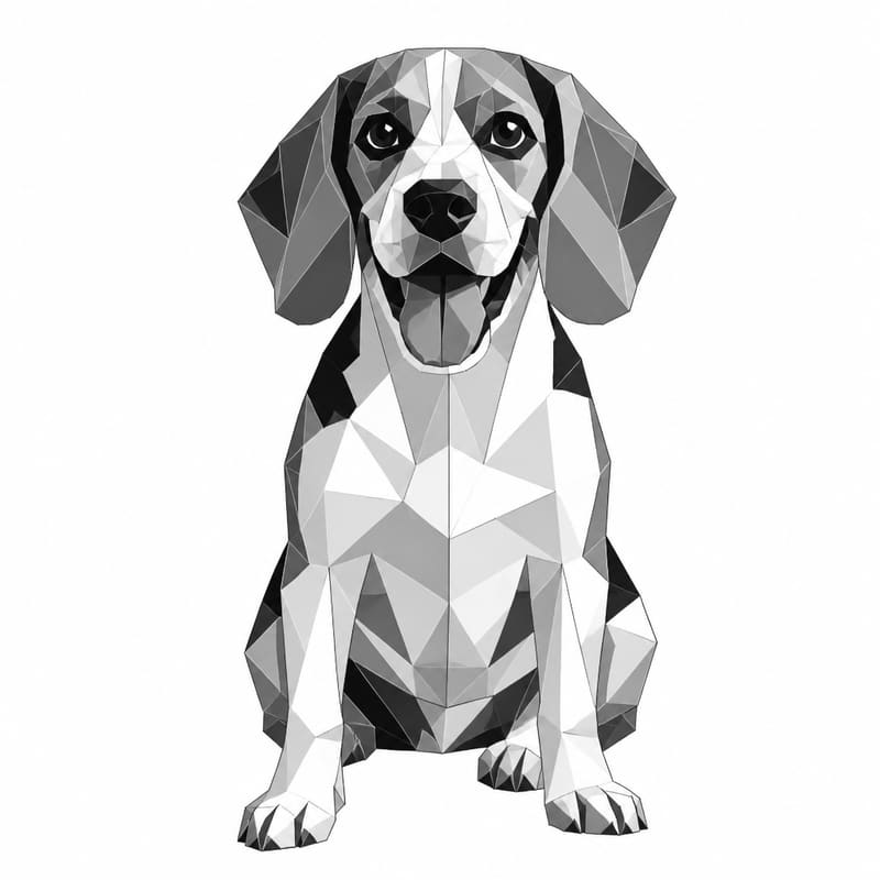 A photo of a beagle redrawn by MakerWizard in the Geometric style