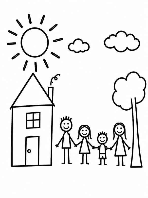 A photo of a child's crayon drawing redrawn by MakerWizard in the Kid's drawing style