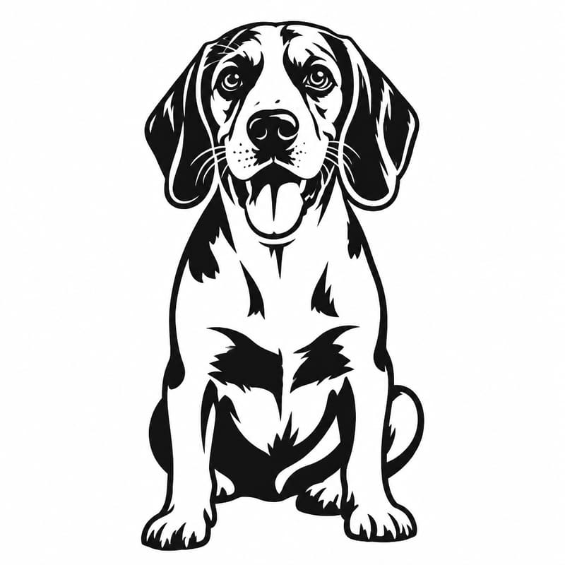 A photo of a beagle redrawn by MakerWizard in the Linocut style