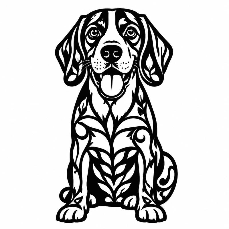 A photo of a beagle redrawn by MakerWizard in the Paper cut style