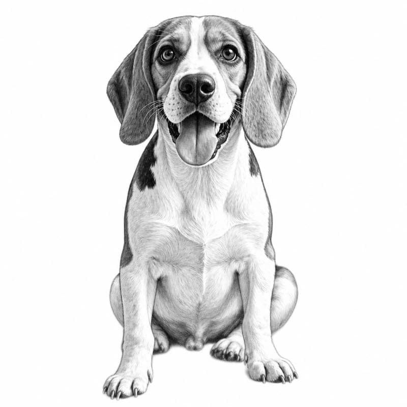 A photo of a beagle redrawn by MakerWizard in the Pencil sketch style