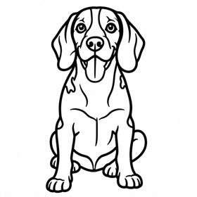 A photo of a beagle redrawn by MakerWizard in the Bold line art style