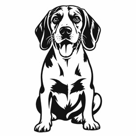 A photo of a beagle redrawn by MakerWizard in the Linocut style