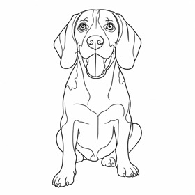 A photo of a beagle redrawn by MakerWizard in the Fine line style