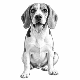 A photo of a beagle redrawn by MakerWizard in the Pencil sketch style