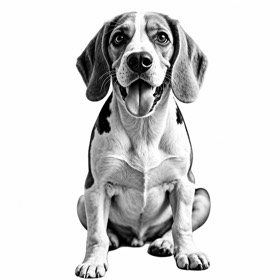 A photo of a beagle redrawn by MakerWizard in the Photo, ready to engrave style