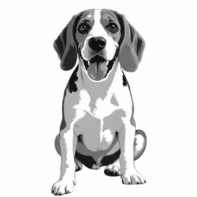 A photo of a beagle redrawn by MakerWizard in the Poster style