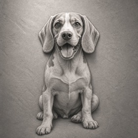 A photo of a beagle redrawn by MakerWizard in the Stone relief style