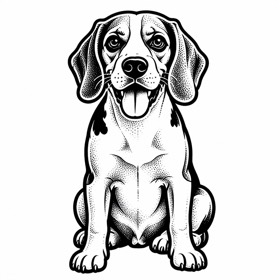 A photo of a beagle redrawn by MakerWizard in the Tattoo flash style